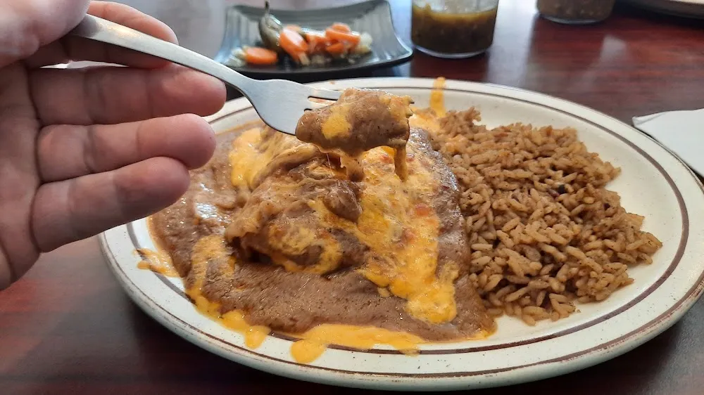 Cheese N Onion Enchilada with a Side of Rice